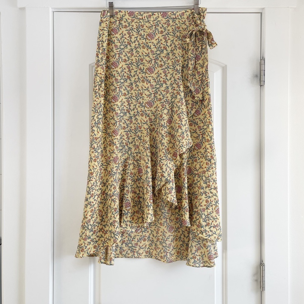 Max Studio Floral Ruffle Wrap Midi Skirt - L